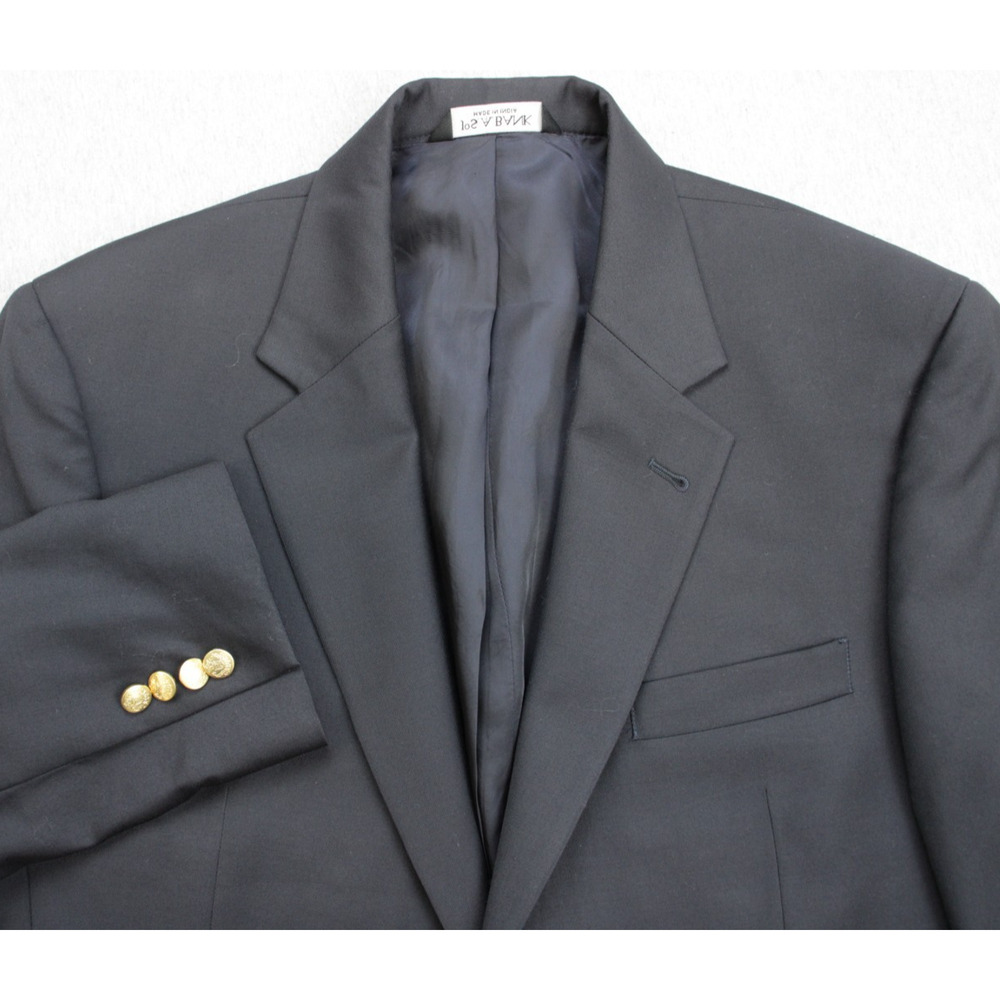 Jos A Bank Blazer Mens 41R Black 100% Wool Signature 2 Buttons Gold Buttons